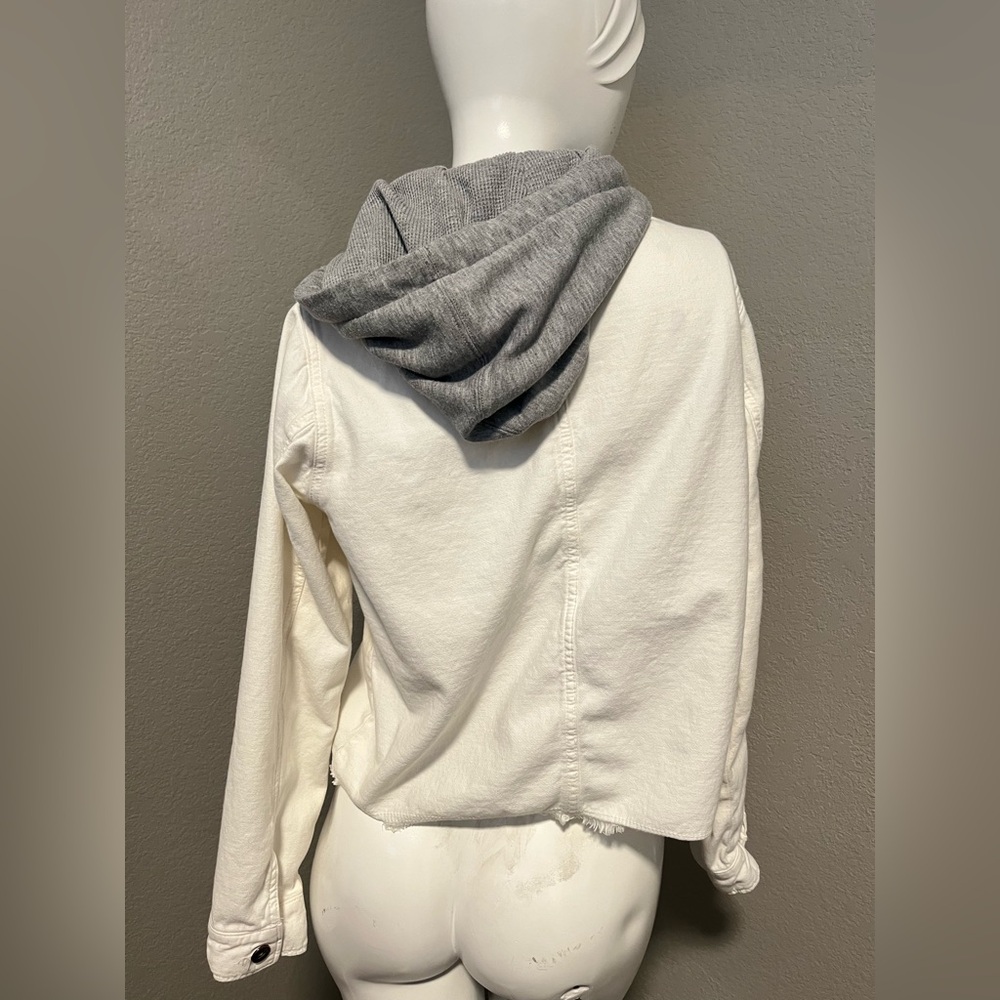 Free People Women’s Weekend Wanderer White /Gray Hood LS BD Cotton Jacket Size S - Picture 8 of 16